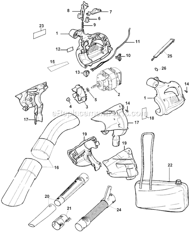 Page A Diagram and Parts List for BV2800 Type 1 Black and Decker Leaf Blower / Vacuum